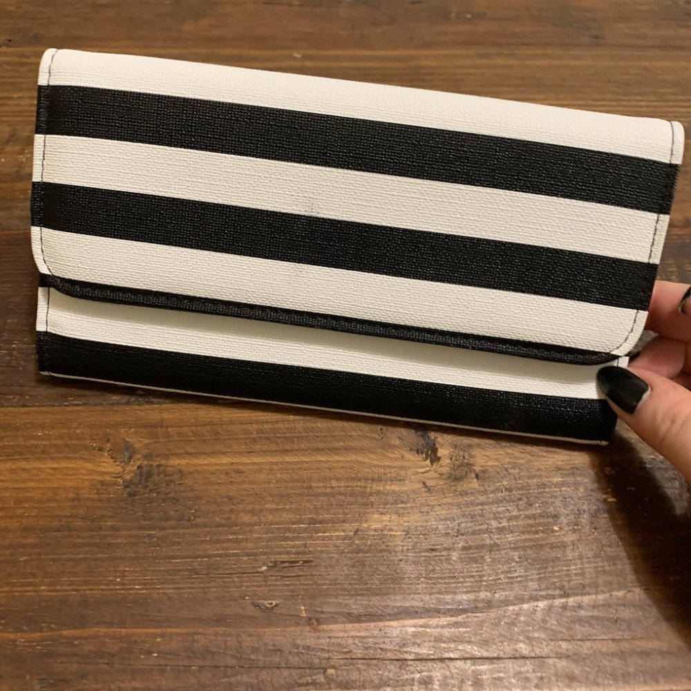 KUT From The Cloth Slim Black and White Striped Women's Wallet